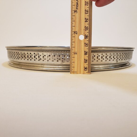 Vintage 10” Formica Serving Tray Wood Grained Formica & reticulated Silverplate - Picture 5 of 8